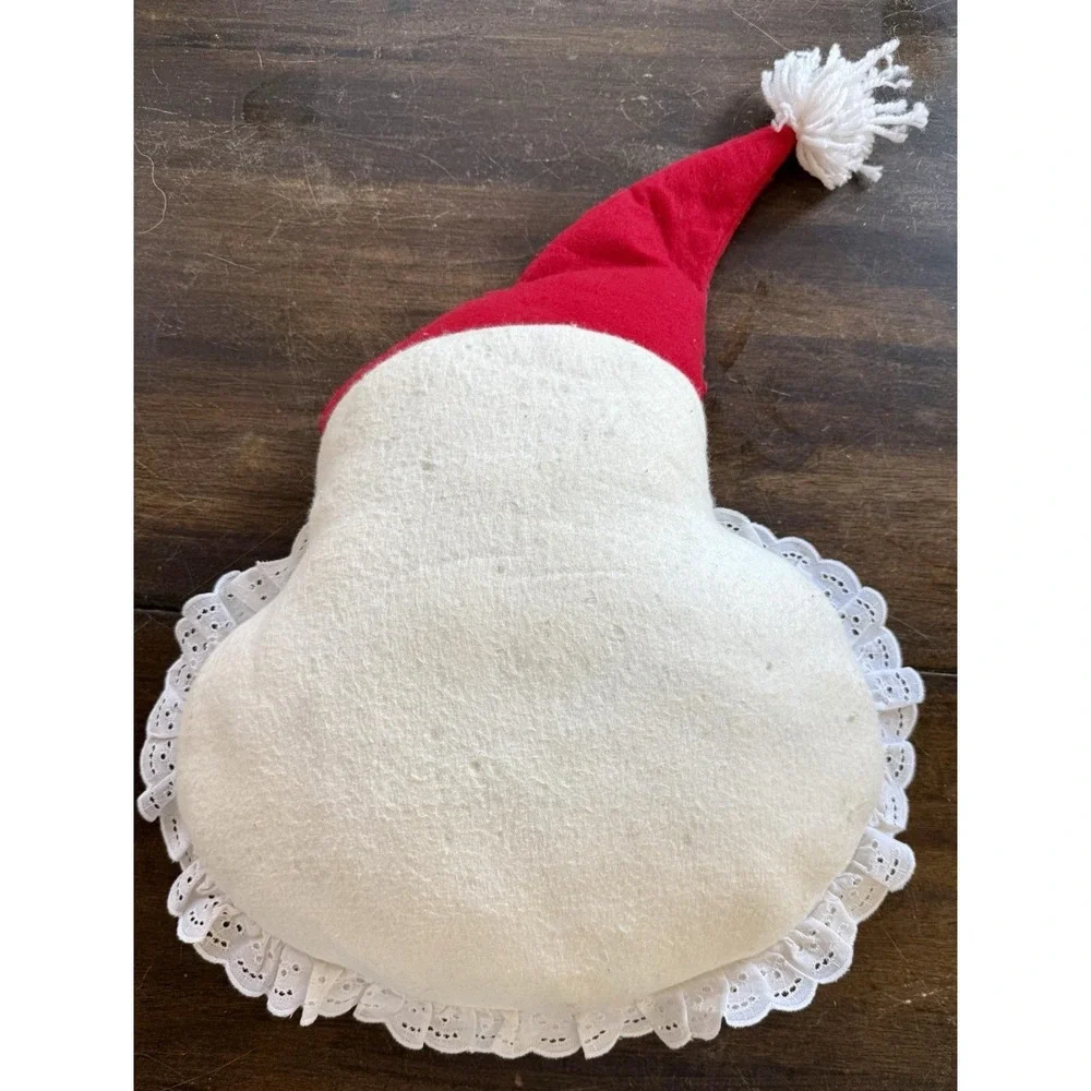 Vintage Handmade Felt‎ Santa Pillow Lace Beard Christmas Decor